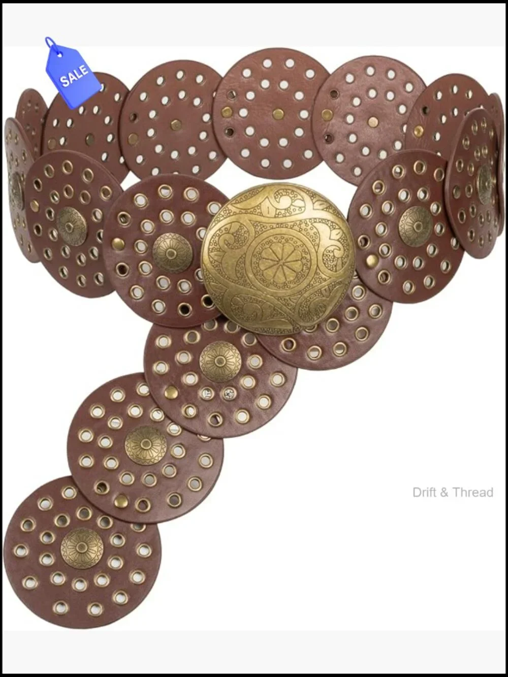Wide Western Belt with Rotating Disc Conchos Boho Cowgirl Belt Jeans Dress
